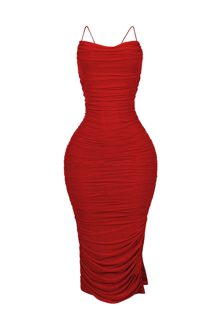 Alyssa Mesh Ruched Midi Dress