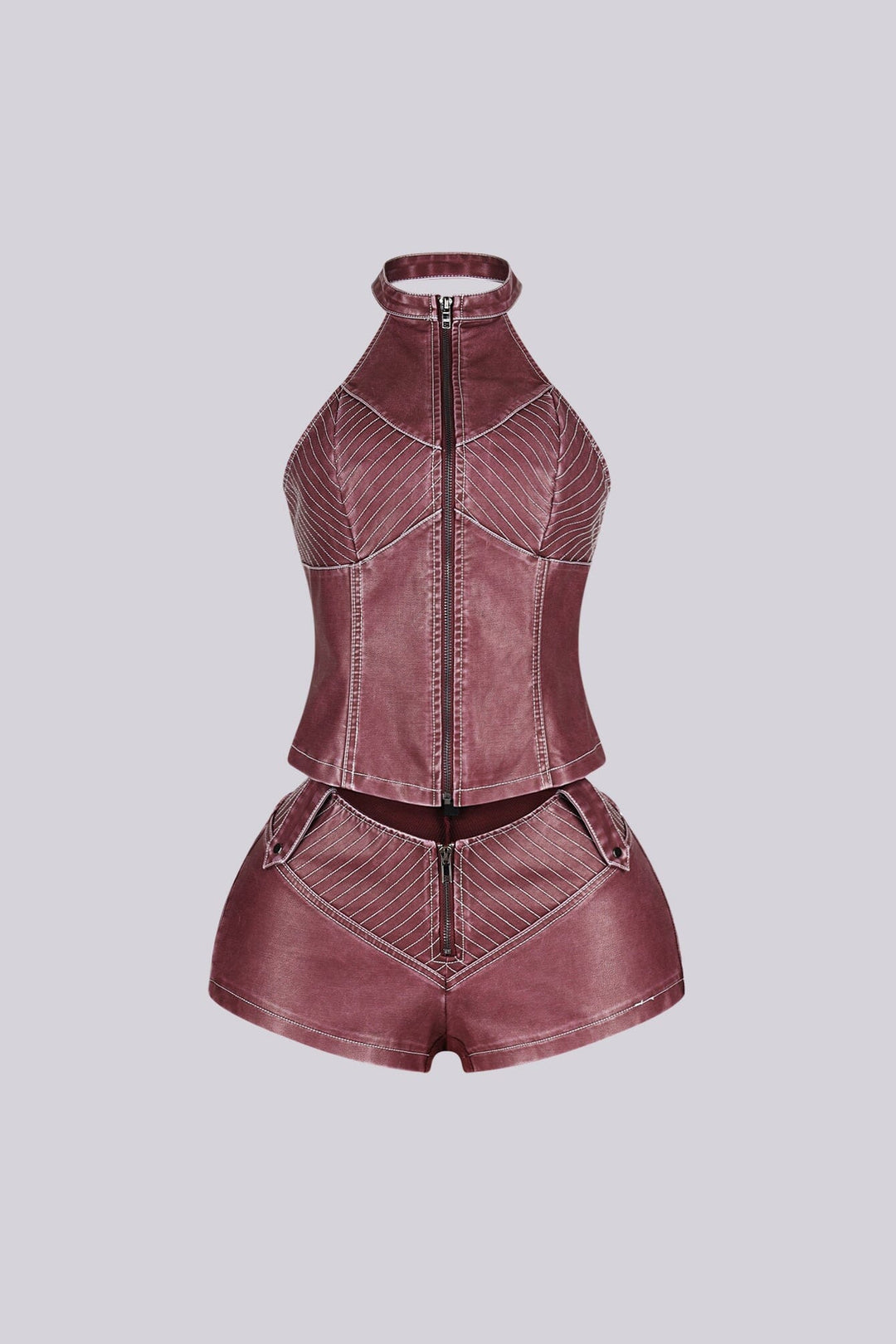 Mono Faux Leather Halter Top &amp; Shorts SET