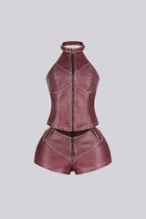 Mono Faux Leather Halter Top &amp; Shorts SET