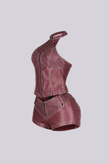 Mono Faux Leather Halter Top &amp; Shorts SET