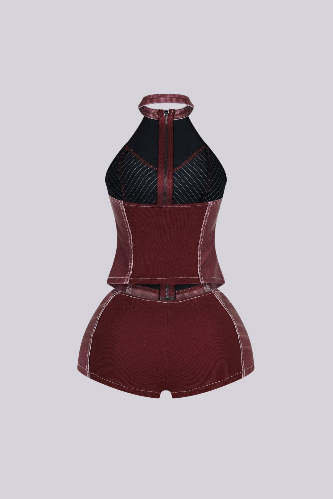 Mono Faux Leather Halter Top &amp; Shorts SET