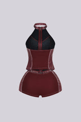 Mono Faux Leather Halter Top &amp; Shorts SET