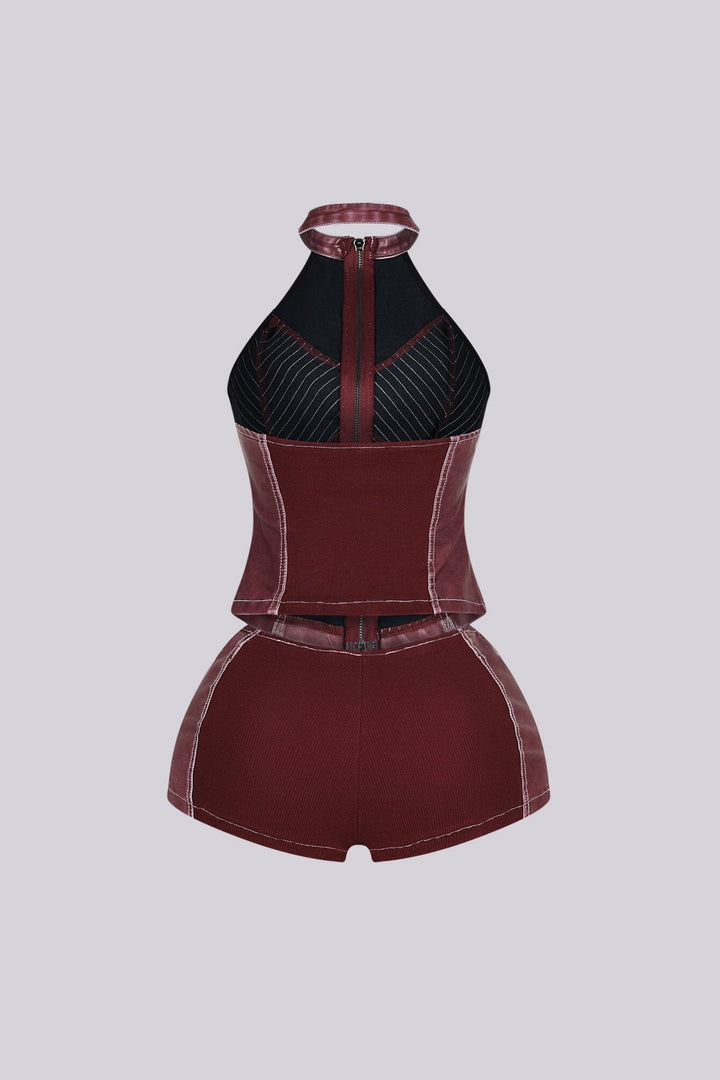 Mono Faux Leather Halter Top &amp; Shorts SET