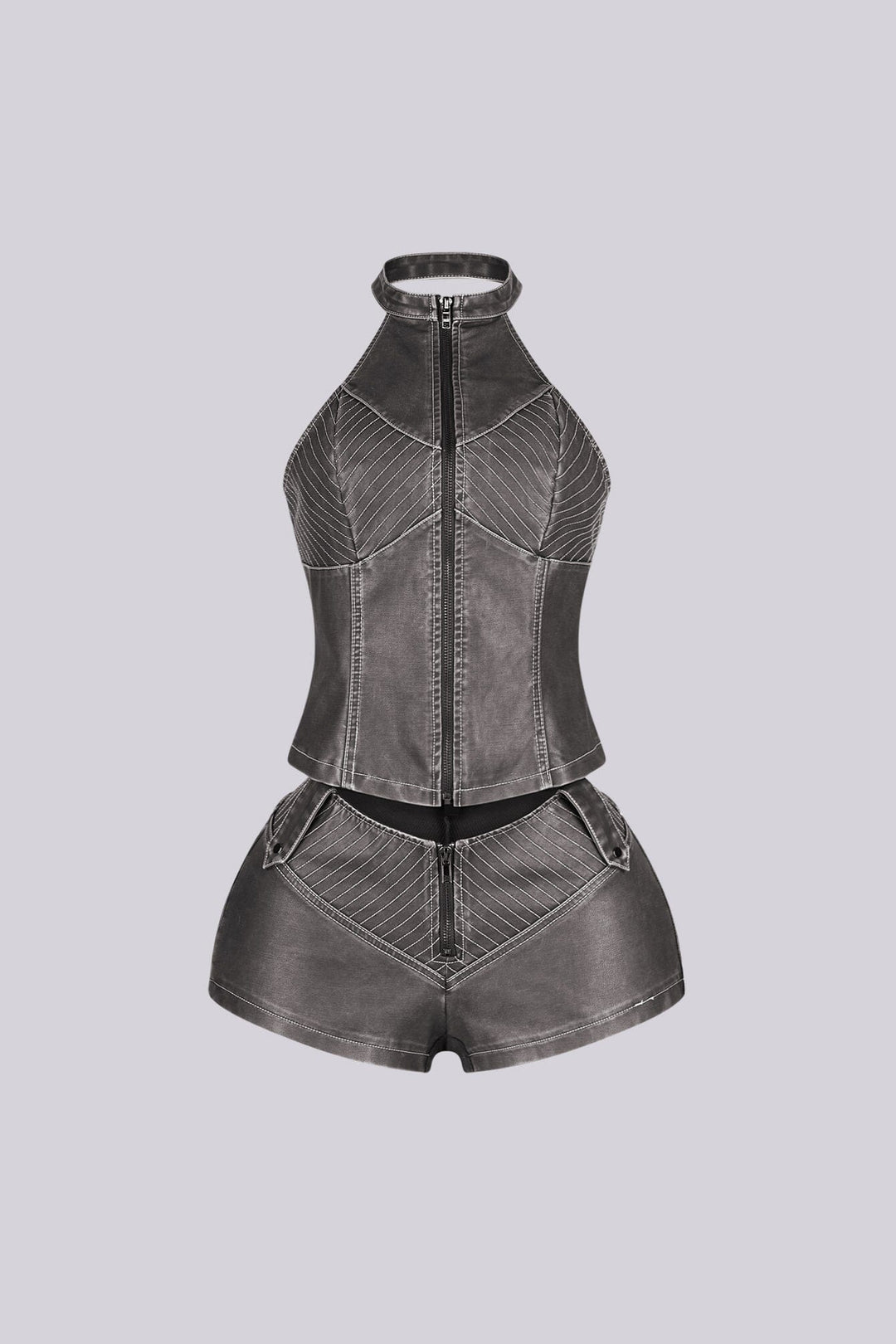 Mono Faux Leather Halter Top &amp; Shorts SET