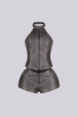 Mono Faux Leather Halter Top &amp; Shorts SET