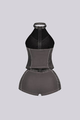 Mono Faux Leather Halter Top &amp; Shorts SET