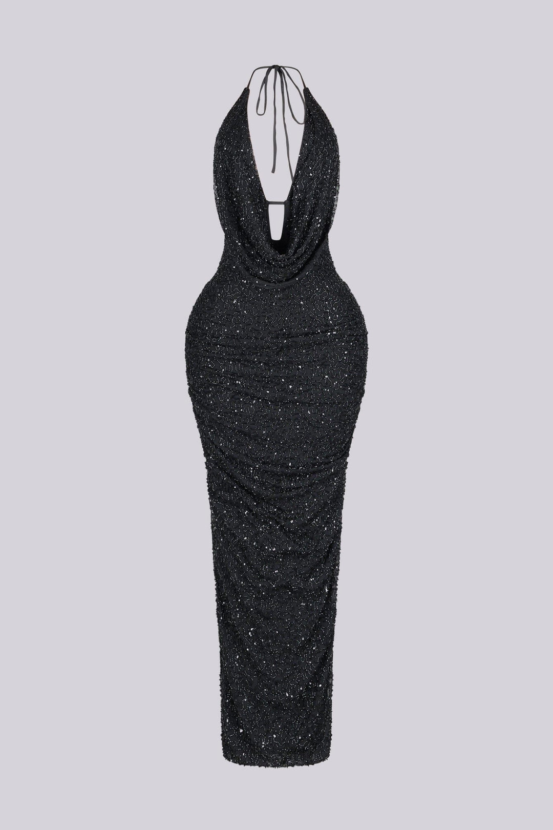Viva Rhinestone Beaded Halter Maxi Dress