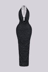 Viva Rhinestone Beaded Halter Maxi Dress