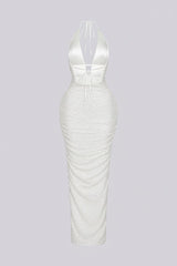 Viva Rhinestone Beaded Halter Maxi Dress
