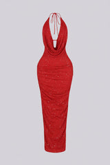 Viva Rhinestone Beaded Halter Maxi Dress