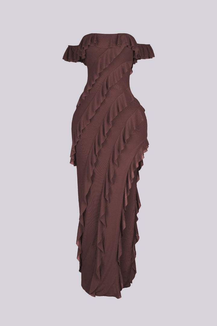 Belle Nuit Mesh Ruffled Maxi Dress