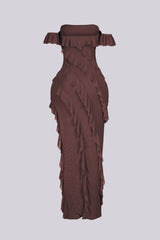 Belle Nuit Mesh Ruffled Maxi Dress