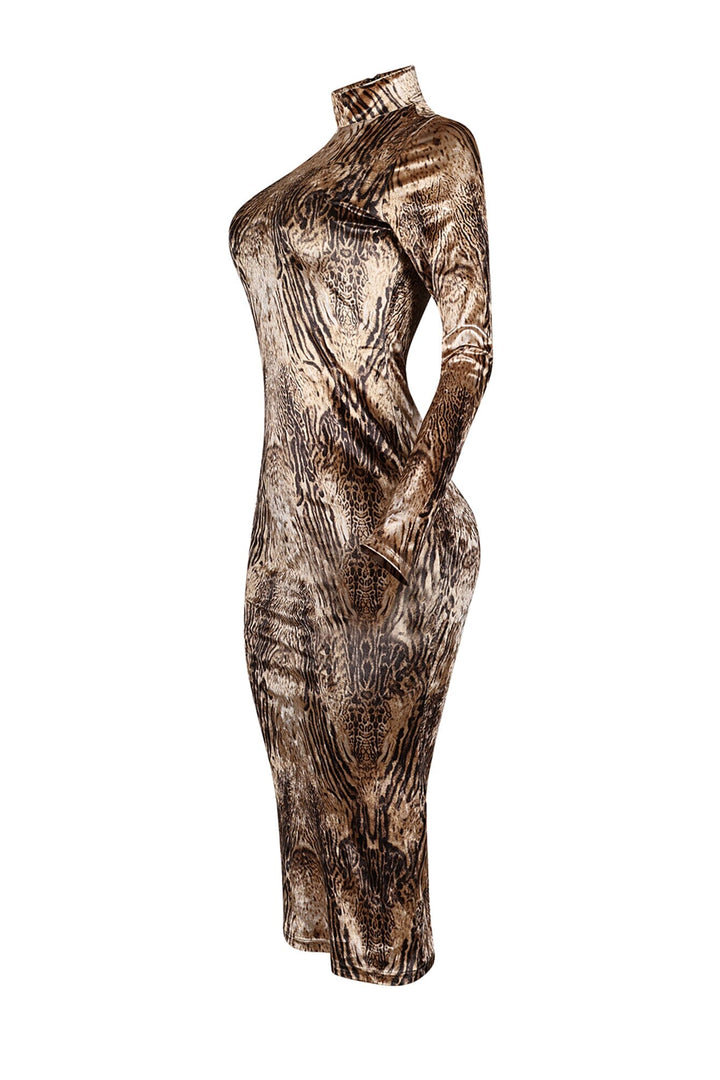 Nikki Velvet Animal Print Midi Dress