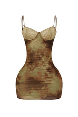 Mula Print Mesh Underwire Bustier Mini Dress