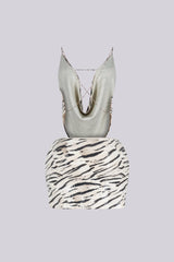 Zebra Sequin Halter Top &amp; Skirt SET
