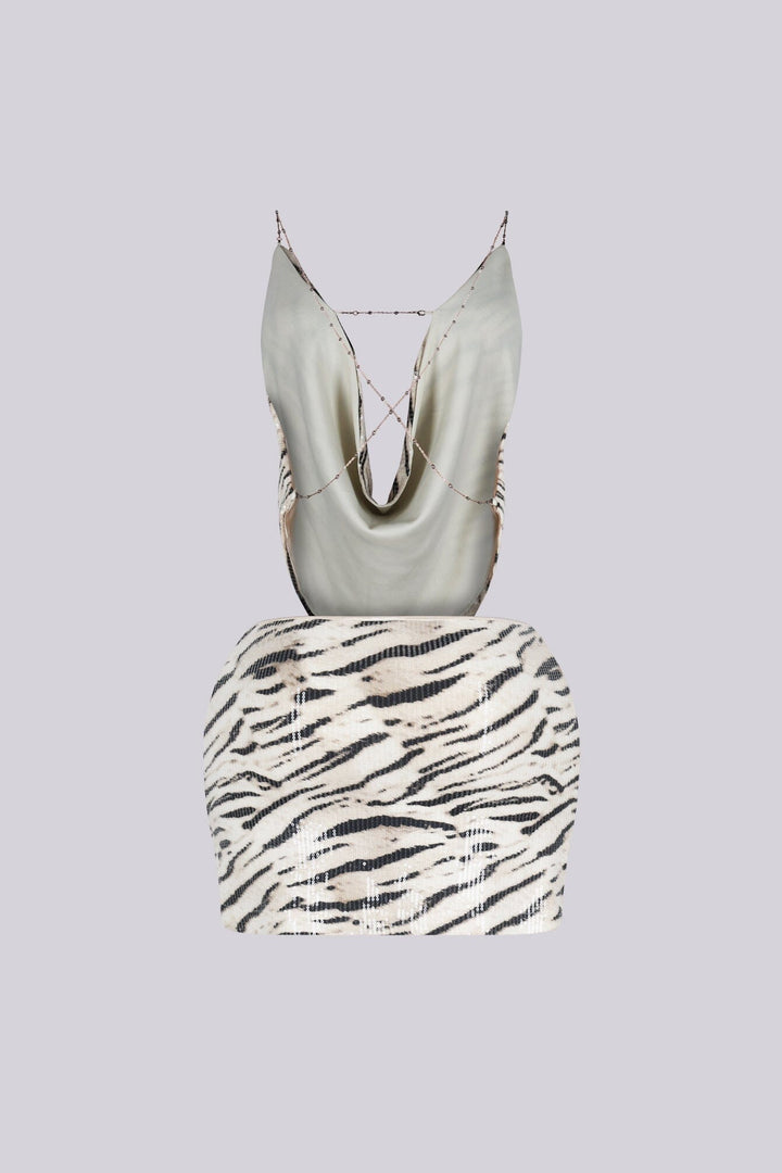 Zebra Sequin Halter Top &amp; Skirt SET