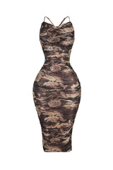 Jamie Print Ruched Metallic Midi Dress