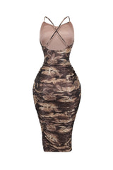 Jamie Print Ruched Metallic Midi Dress