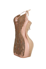 Bratty Rhinestone Mesh Contrast Mini Dress