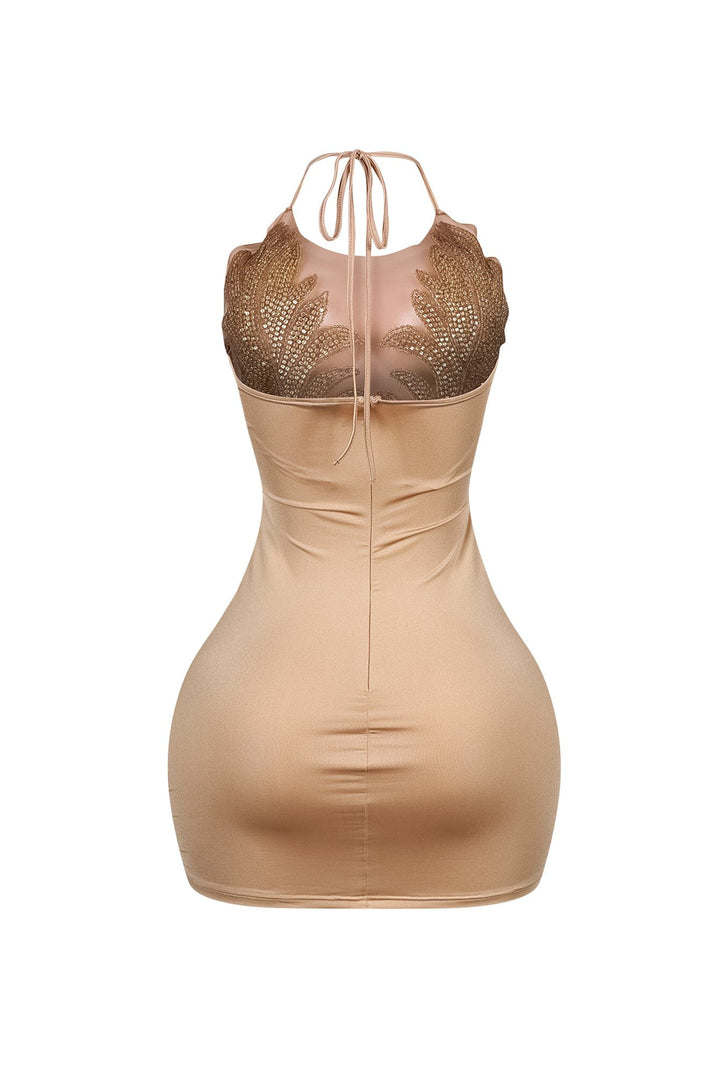 Bratty Rhinestone Mesh Contrast Mini Dress