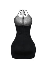 Bratty Rhinestone Mesh Contrast Mini Dress