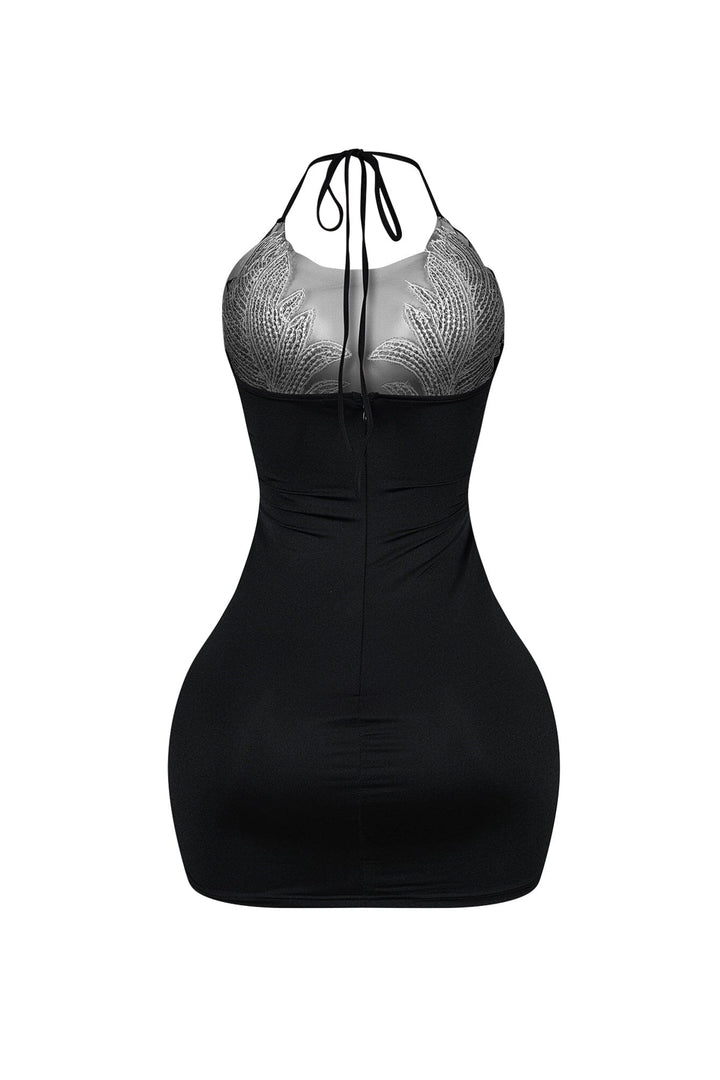Bratty Rhinestone Mesh Contrast Mini Dress