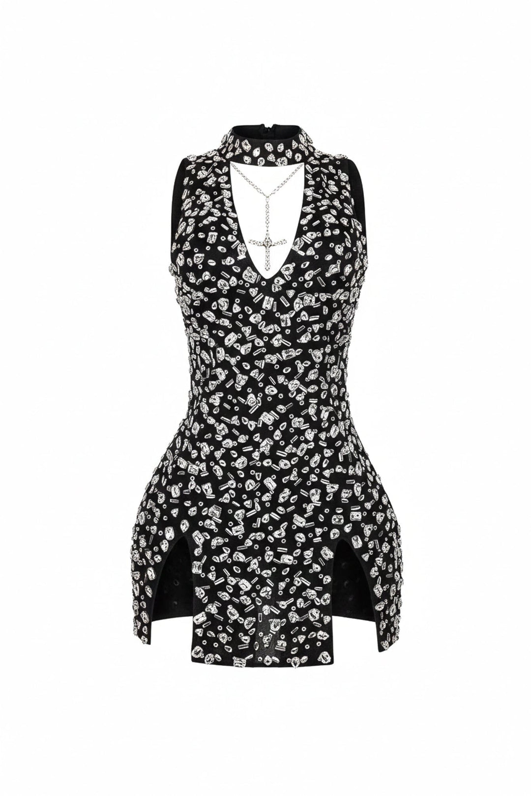 Gina Rhinestone Mesh Halter Mini Dress