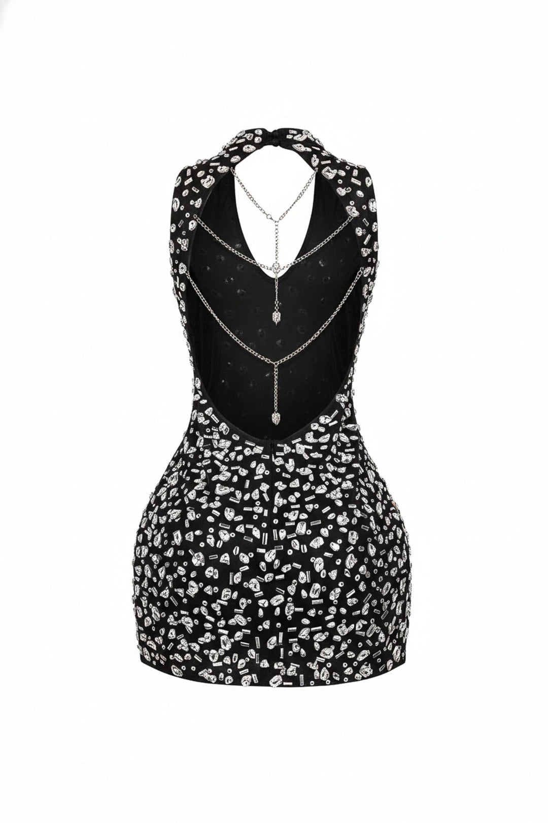 Gina Rhinestone Mesh Halter Mini Dress