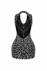 Gina Rhinestone Mesh Halter Mini Dress