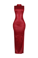 Marenna Faux Leather Ruched Maxi Dress