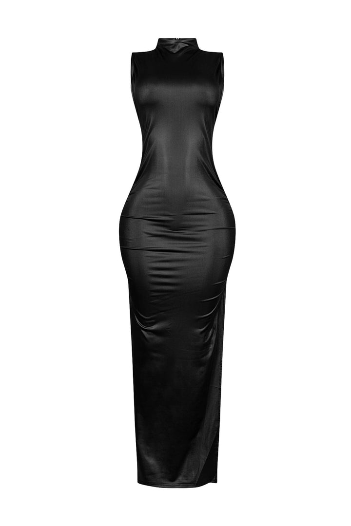 Marenna Faux Leather Ruched Maxi Dress