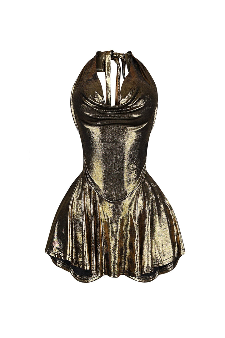 Lilybeth Foil Flare Mini Dress