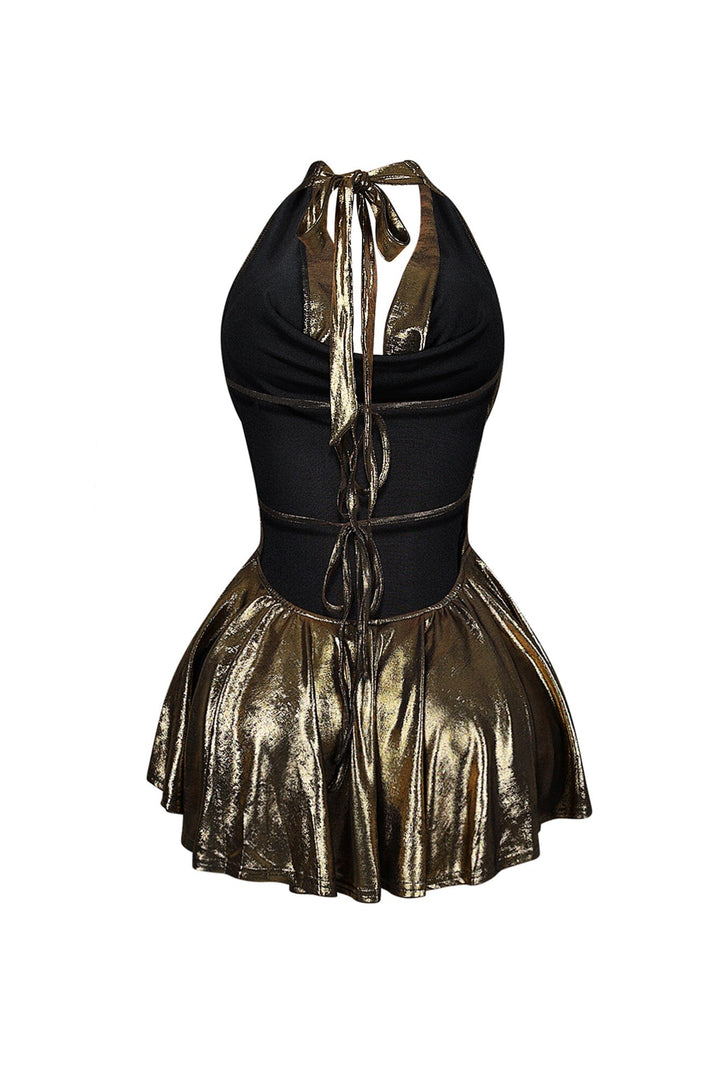 Lilybeth Foil Flare Mini Dress
