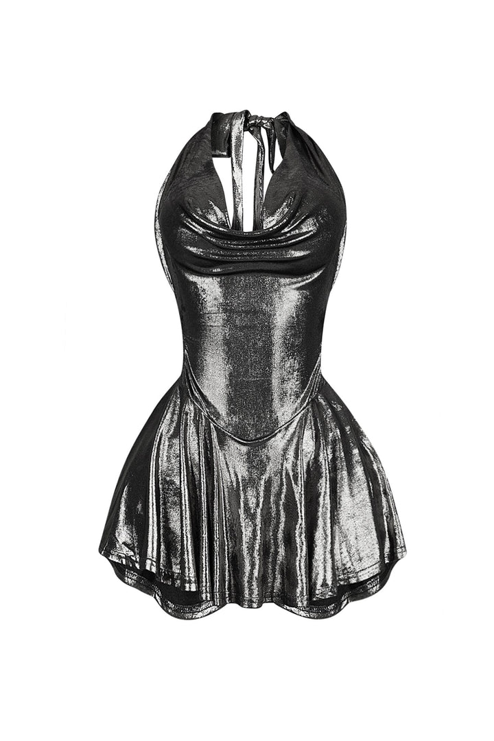 Lilybeth Foil Flare Mini Dress