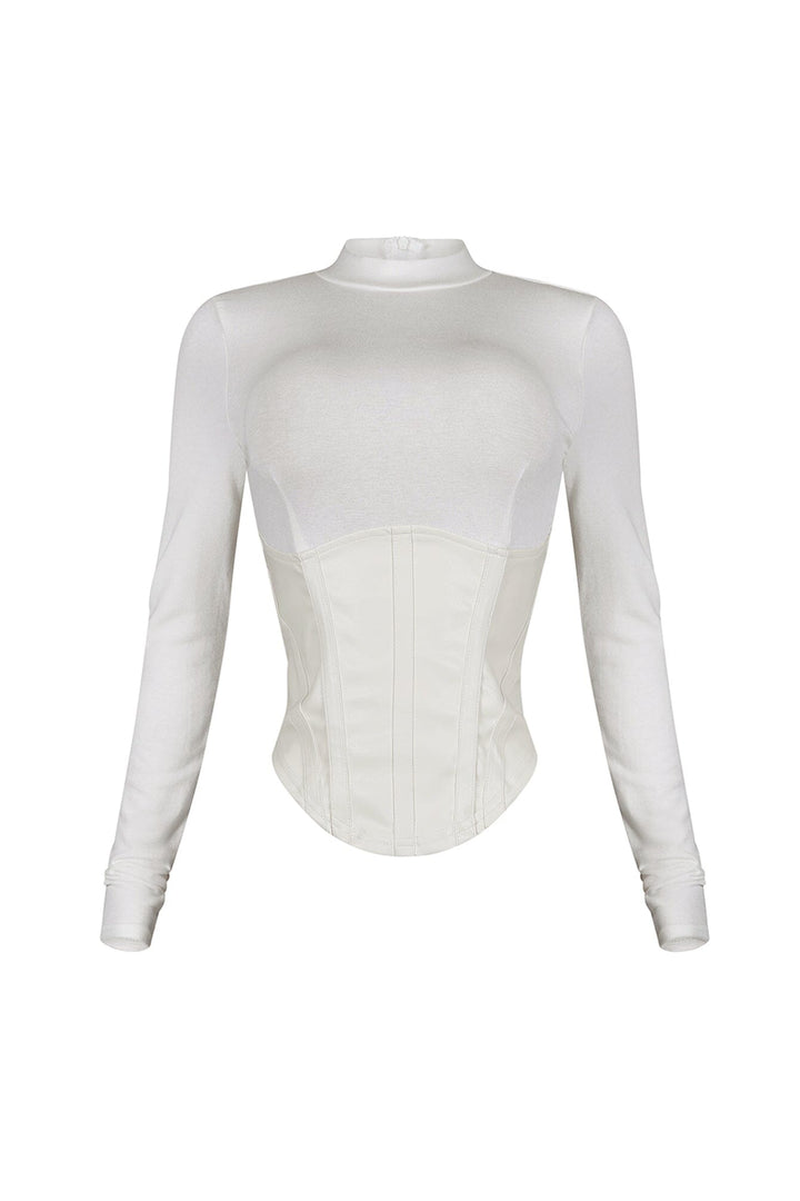 Iliana Faux Leather Corset Contrast Top