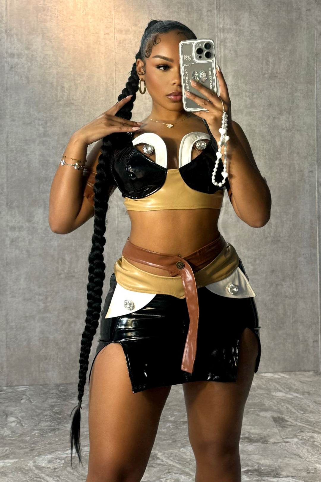 Brown Sugar Latex Top &amp; Skirt SET matching sets EDGE 