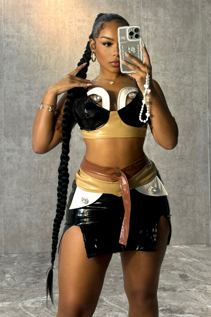 Brown Sugar Latex Top &amp; Skirt SET matching sets EDGE 