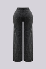 Opulent Rhinestone Straight Leg Denim Jeans