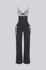Varon Crystal Bra Denim Jumpsuit