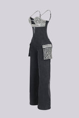 Varon Crystal Bra Denim Jumpsuit
