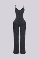 Varon Crystal Bra Denim Jumpsuit