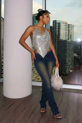 Hyperglow Metal Mesh Rhinestone Top