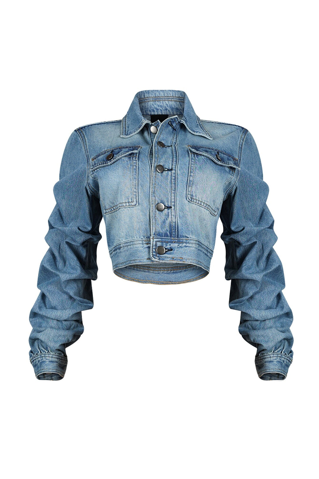 Jodie Denim Ruffle Scrunch Crop Jacket