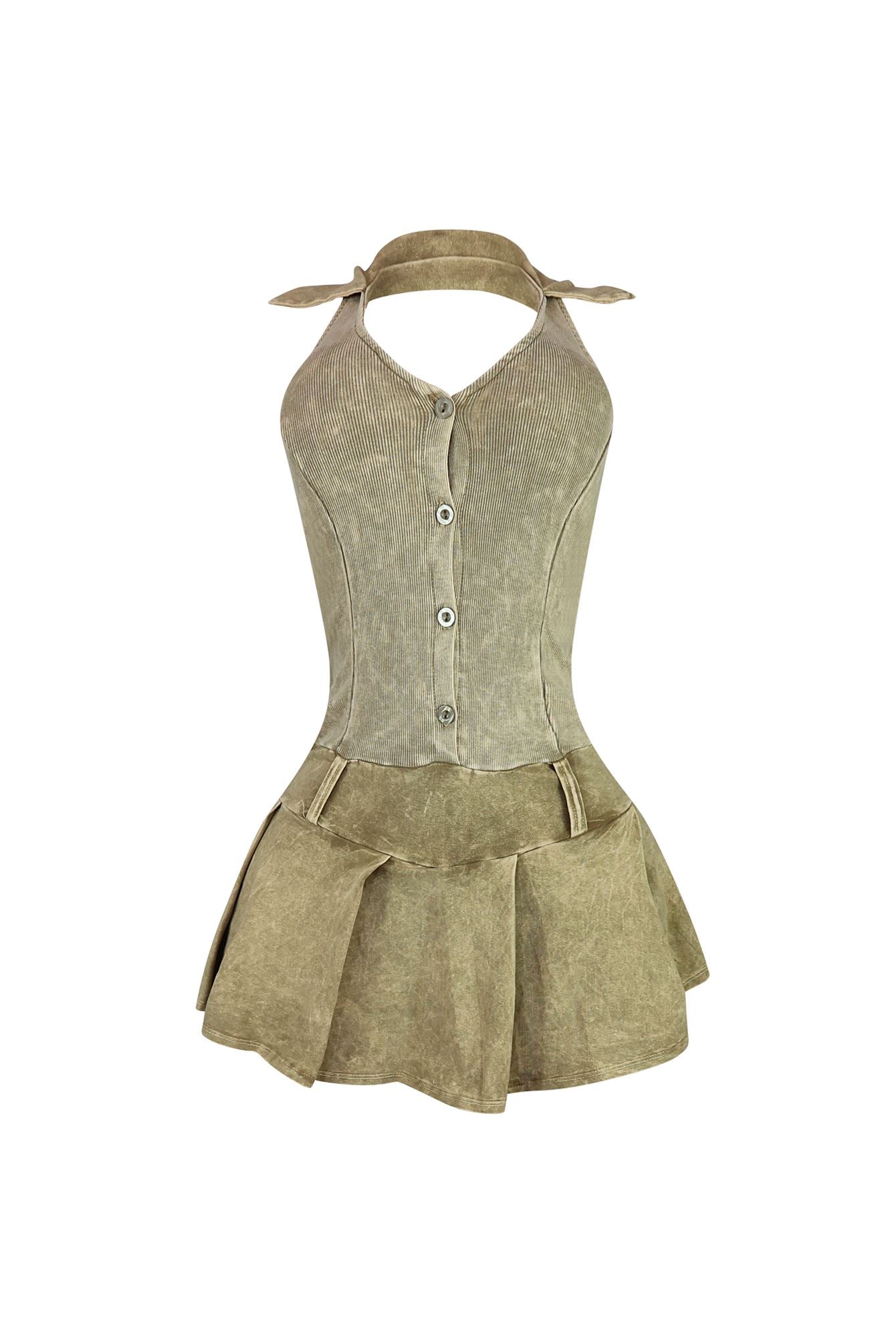 Metallic Pleated Colorblock Halter Dress main image 0