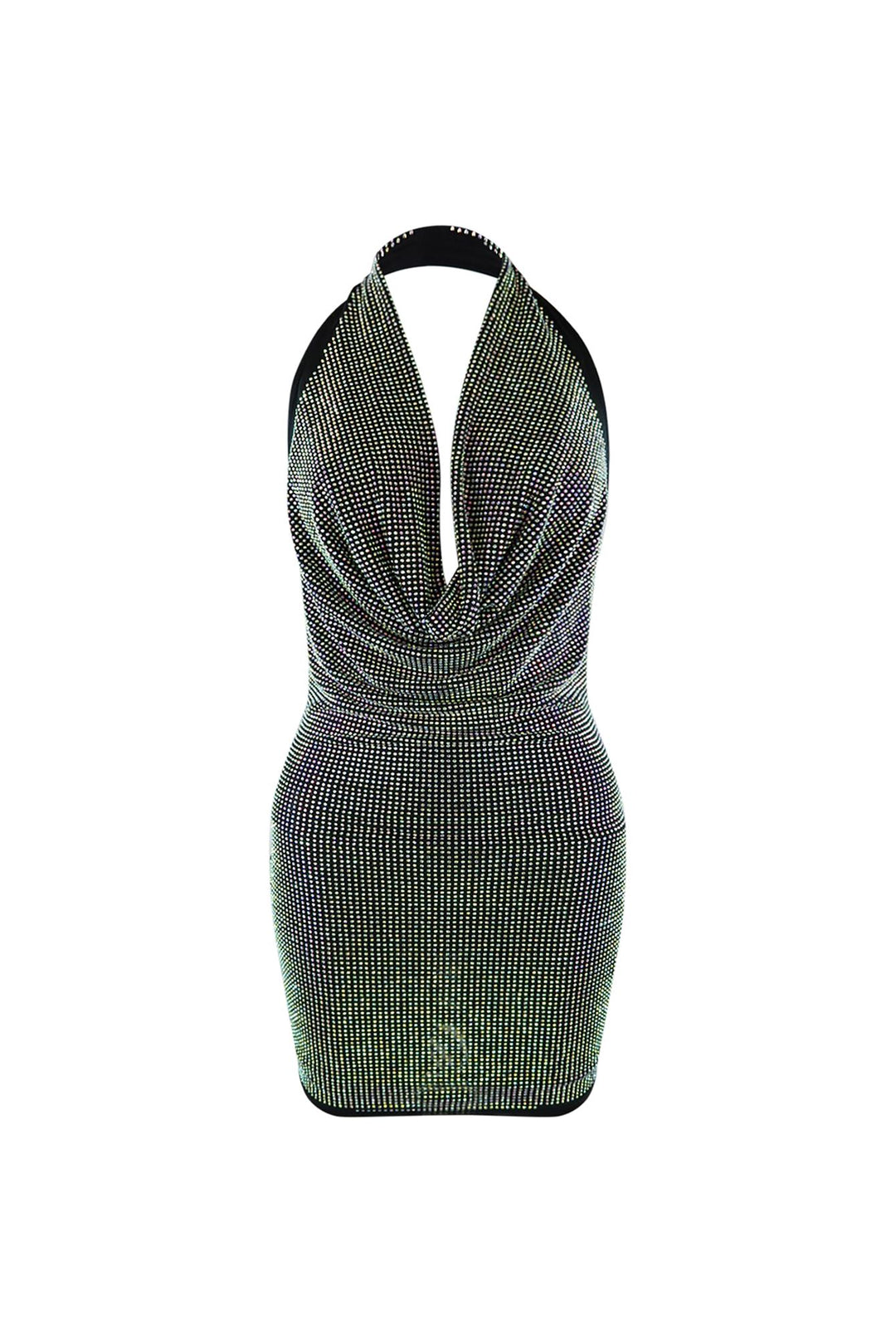 Stunning Cowl Neck Rhinestone Mini Dress