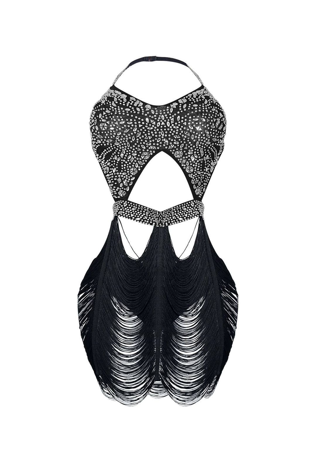 Shake It Draped Tassel Fringe Rhinestone Dress