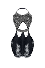 Shake It Draped Tassel Fringe Rhinestone Dress