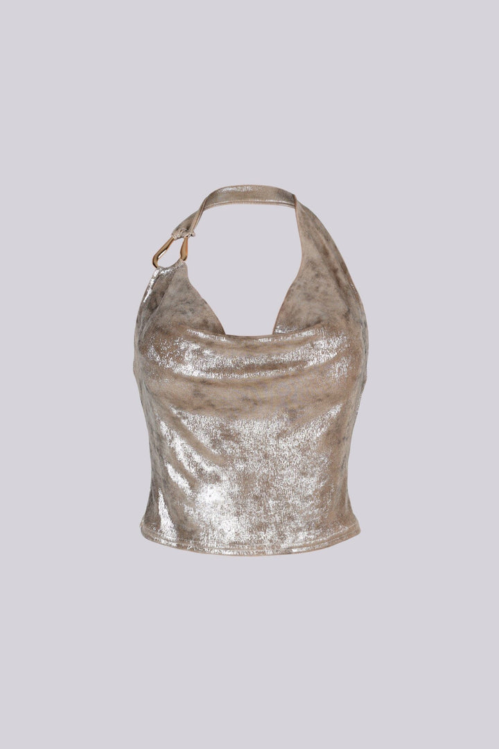 Almi Cowl Neck Metallic Top