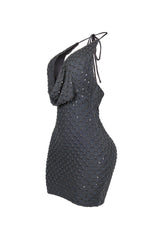 Rebecca Beaded Cowl Neck Halter Mini Dress