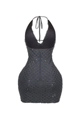 Rebecca Beaded Cowl Neck Halter Mini Dress